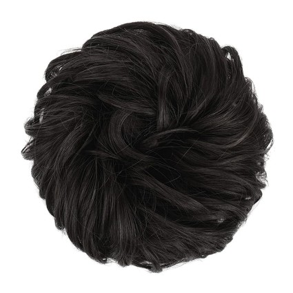 Sotkuinen pulla hiustenlasku rypistyneillä keinotekoisilla hiuksilla - #4 Musta ruskea