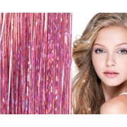 Bling Hopea glitter hiustenpidennykset 100 kpl glitter hiuslankoja 80 cm - Vaaleanpunainen
