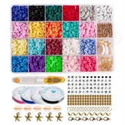 Clay beads - Savihelmet - KREA DIY Akryylihelmikoru setti iloisissa väreissä, joustavat nauhat, lukot, sakset - 1 laatikko, jossa 24 lokeroa